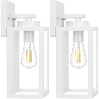 Outdoor Wall Light Fixtures, Exterior Waterproof Wall Lanterns, Porch Sconces Wall Mounted Lighting With E26 Sockets & Glass Shades, Modern White Wall Lamps For Patio Front Door Entryway, 2-Pack