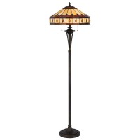 Xia 61 Inch Tiffany Style Vintage Floor Lamp, Glass Shade, Antique Bronze