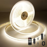 Axmotut Cob Led Strip Light With Remote Dimmable 164Ft5M Flexible High Density Led Light 4000K Natural White 2400Leds Super B