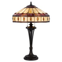 Xia 26 Inch Tiffany Style Vintage Table Lamp, Glass Shade, Antique Bronze