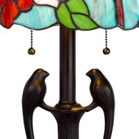 22 Inch Classic Table Lamp, Bird Art Stained Glass Shade, Antique Bronze