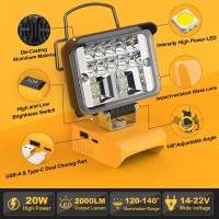 Cordless Led Work Light For Dewalt 18V20V Battery 20W 2000Lumens Battery Powered Portable Led Flood Light For Dewalt 20V Tools