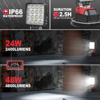 1Pack Cordless Led Work Light For Milwaukee M18 Battery 48W 4800Lumens Battery Powered Led Flood Light For Milwaukee Tools Only