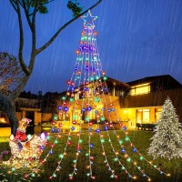 Outdoor Christmas Decorations Yard Star Light, 344 Led Waterfall Tree Lights With Topper Star String Plug In, 8 Lighting Mode Christmas Star Lights For Party Home Holiday Decor - Multicolor