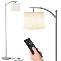 Sunmory Dimmable Floor Lamp With Remote Control,Lamp For Living Room Stepless Color Temperature And Brightness, Standing Lamp For Bedroom And Office With 1H Timer,Nickel Floor Lamp With Linen Shade