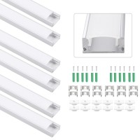 Allmeter U-Shape Led Diffuser Aluminium Led Strip Profile 1M/3.3Ft 6 Pack Led Profile Channel Led Track For Width 10Mm 5050 5630 Led Strip Lights With Milky White Cover End Caps And Mounting Clips