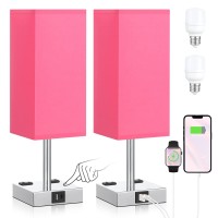 Aooshine Red Set Of 2 Touch Lamp With Usb Port-Nightstand Lamp With Usb-C+A Charge Ports& Ac Outlets, 3-Way Dimmable Bedside Lamp With Shade,Small Table Lamp For Bedroom Living Room(Bulb Included)