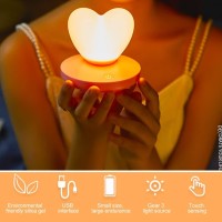 Lvoertuig Heart Shaped Night Light, Cute Lamp, Usb Rechargeable Bedside Lamp, 3 Gear Touch, Portable Love Heart Silicone Lights, Gift For Christmas Valentine'S Day Anniversary Wedding