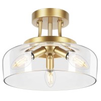 3Light Gold Semi Flush Mount Ceiling Light Fixture Modern Ceiling Light With Drum Glass Shade Golden Ceiling Lamp For Living