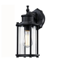 Ptrworoa Outdoor Wall Light, 12.5 Inch Exterior Waterproof Wall Light Fixture, Matt Black Wall Sconce With E26 Socket & Ribbed Glass Shade For Porch, Patio And Garage