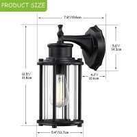 Ptrworoa Outdoor Wall Light, 12.5 Inch Exterior Waterproof Wall Light Fixture, Matt Black Wall Sconce With E26 Socket & Ribbed Glass Shade For Porch, Patio And Garage