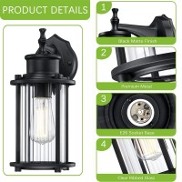 Ptrworoa Outdoor Wall Light, 12.5 Inch Exterior Waterproof Wall Light Fixture, Matt Black Wall Sconce With E26 Socket & Ribbed Glass Shade For Porch, Patio And Garage