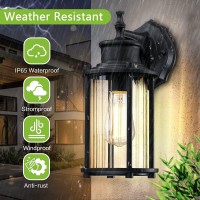 Ptrworoa Outdoor Wall Light, 12.5 Inch Exterior Waterproof Wall Light Fixture, Matt Black Wall Sconce With E26 Socket & Ribbed Glass Shade For Porch, Patio And Garage