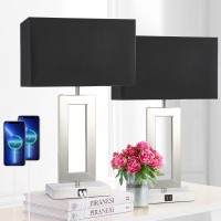 22'' Set Of 2 Black Touch Table Lamps With 2 Usb Ports, 3-Way Dimmable Touch Lamps For Bedroom Bedside Nightstand, Modern Brushed Nickel Lamps For Living Room End Table, Led Bulbs Included