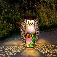 Outdoor Solar Lanternwaterproof Butterfly Hanging Metal Decorative Lights For Patio Table Garden Pathway Yard With Super Bright