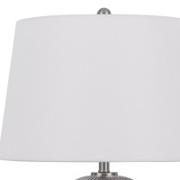 33 Inch Modern Table Lamp, Rounded Glass Fluted Body, Steel Stand, White