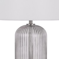 33 Inch Modern Table Lamp, Rounded Glass Fluted Body, Steel Stand, White