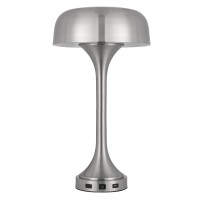 Emma 22 Inch Modern Desk Lamp, 2 Usb, 1 Type C Usb Charging Port, Silver