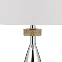 Charlie 31 Inch Modern Table Lamp, Drum Shade, Glossy Chrome, White, Brown