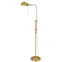 58 Inch Metal Floor Lamp, Adjustable Height, Chain Switch, Antique Brass