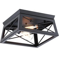 Pia Ricco Flush Mount Ceiling Light Fixture, Outdoor Ceiling Light For Porch, Black Farmhouse Ceiling Light, Modern Industrial Square Light For Entry, Hallway, Kitchen, Rustic Style,2-Light