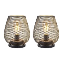 Trirocks Set Of 2 Medium Battery Powered Outdoor Lantern 6.5'' High Metal Table Lamp Cordless Battery Operated Lamps With Led Edison Bulb For Home Wedding Parties Patio Events Indoors Outdoors(Brown)