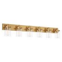 Aipsun Gold Bathroom Vanity Light Farmhouse Vanity Lighting Fixtures 6 Light 48In Bathroom Light Fixtures With Clear Glass Shade(Exclude Bulb)