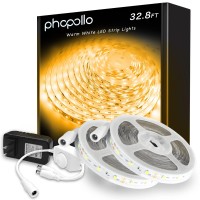 Phopollo Warm White Led Strip Lights, 32.8Ft Dimmable 3000K Warm White Led Light Strip, 600 Leds Flexible Led Lights For Bedroom, Mirror, Kitchen Decoration