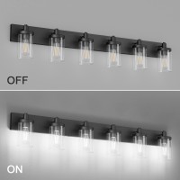 Aipsun 48In Vanity Light Black Bathroom Vanity Lighting Fixtures 6 Light Bathroom Light Fixtures With Clear Glass Shade(Exclude Bulb)