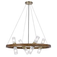 40W X 8 Hempstead Birch Wood Cylinder Chandelier With Adjustable Steel Cable And Glass Shades