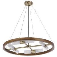 40W X 8 Hempstead Birch Wood Cylinder Chandelier With Adjustable Steel Cable And Glass Shades