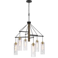 60W X 6 Williston Rubber Wood Chandelier With Hanging Textured Glass Shades