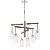 60W X 6 Massillon Rubber Wood Chandelier With Hanging Bulbbed Glass Shades