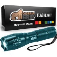 Gorilla Grip Led Tactical Handheld Flashlight, High Lumens, Ultra Bright 5 Mode, Long Lasting Water Resistant, 750 Ft Zoom Flashlights, Camping Accessory, Camp Gear, Emergency Outages, Teal Blue