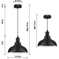 Loehinle 2Pcs Pendant Lighting Vintage Industrial Fixtures Black Metal Chandelier Lights Ceiling Lamp For Kitchen Home Island