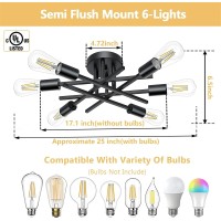 Lomoky 6-Light Black Semi Flush Mount Ceiling Light, Modern Kitchen Light Fixtures Ceiling Mount, Close To Ceiling Lighting For Hallway Dining Room, Farmhouse Chandelier Sputnik Ceiling Lamp (1 Pack)