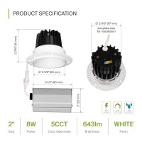 Asd Trimless 2 Inch Led Recessed Lighting 8W 120V Round Led Downlight Canless Dimmable Led Downlights For Ceiling With Jbox