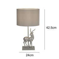 Silver Stag Vintage Table Lamp Light With Grey Fabric Drum Shade | 425Mm Height | 1 X E27 Es Lamp Bulb Required (Not Included) | 3 Pin Plug | In-Line Switch | Suitable For Led