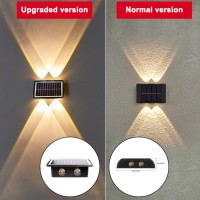 Aslidecor Solar Wall Lights Up Down 2 Pack, 4 Led Solar Sconce,Waterproof Deck Fence Lighting For House Outdoor Decor (Warm White&Cold White)