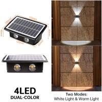 Aslidecor Solar Wall Lights Up Down 2 Pack, 4 Led Solar Sconce,Waterproof Deck Fence Lighting For House Outdoor Decor (Warm White&Cold White)