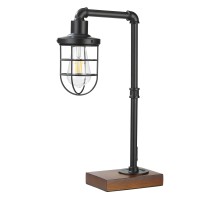 Conca Steampunk Table Lamp Industrial Table Lamp E26 Base Rustic Edison Lighting Caged Wood Base Iron Tube Table Lamp Bblac