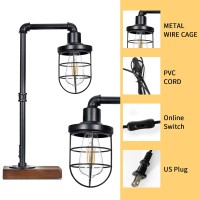 Conca Steampunk Table Lamp Industrial Table Lamp E26 Base Rustic Edison Lighting Caged Wood Base Iron Tube Table Lamp Bblac