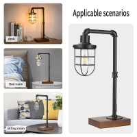 Conca Steampunk Table Lamp Industrial Table Lamp E26 Base Rustic Edison Lighting Caged Wood Base Iron Tube Table Lamp Bblac