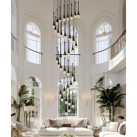 Ykolupty 150 Long Staircase Crystal Pendant Chandeliers 36Light Black Column Crystal Chandeliers Foyer Entrance High Ceiling H