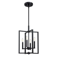 Leading Lighting 4 Light Farmhouse Chandelier Hanging Light Fixture Rustic Kitchen Island Lighting With Black Metal Frame For Entryway Dinning Room Bedroom