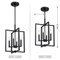 Leading Lighting 4 Light Farmhouse Chandelier Hanging Light Fixture Rustic Kitchen Island Lighting With Black Metal Frame For Entryway Dinning Room Bedroom