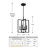 Leading Lighting 4 Light Farmhouse Chandelier Hanging Light Fixture Rustic Kitchen Island Lighting With Black Metal Frame For Entryway Dinning Room Bedroom