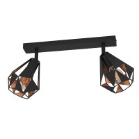 Eglo Carlton 7 Ceiling Light With 2 Swivelling Lamps, Living Room Lamp In Vintage, Industrial And Retro Design, Black Steel And Copper Spotlight, E27 Socket