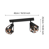 Eglo Carlton 7 Ceiling Light With 2 Swivelling Lamps, Living Room Lamp In Vintage, Industrial And Retro Design, Black Steel And Copper Spotlight, E27 Socket