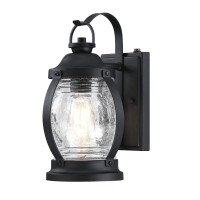 Westinghouse Lighting 6120400 Canyon Craftsman-Style One Light Outdoor Wall Fixture With Dusk To Dawn Sensor, Textured Black Finish, Clear Crackle Glass